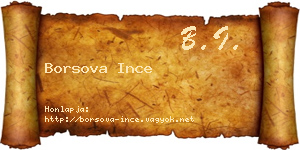 Borsova Ince névjegykártya